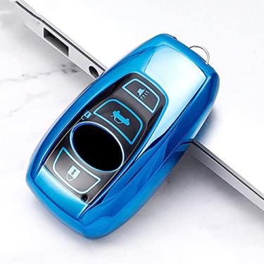 Imagem de CSHU Soft TPU Car Key Case Cover Chaveiro Ring Key Bag, apto para Subaru XV BRZ Forester 2019 Outback Legado, Azul
