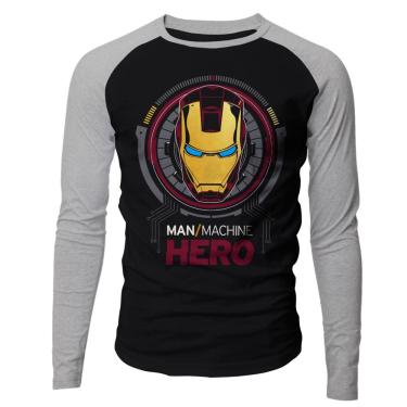 Imagem de Camiseta masculina manga longa raglan Homem de Ferro Iron Man Preta e mescla Live Comics