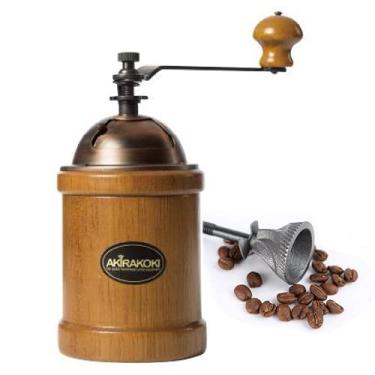 Imagem de AKIRAKOKI Moedor manual de café moedor de grão de café de madeira com rebarba de ferro fundido, manivela manual de grande capacidade, portátil ajustável
