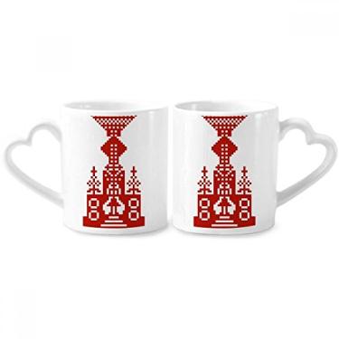 Imagem de Conjunto de canecas de porcelana para casais, mosaico, elementos do campo, da Rússia, coração