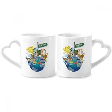 Imagem de Hong Kong Sightseeing Place China Conjunto de canecas de porcelana para casais, copo de cerâmica com alça de coração