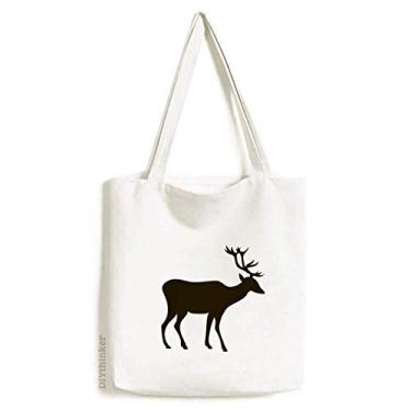 Imagem de Black Deer Bolsa de lona com desenho de animal fofa bolsa de compras casual