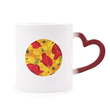 Imagem de Canecas sensíveis ao calor de milho, com flores em lona, com pintura de plantas, copo de grés que muda de cor vermelha