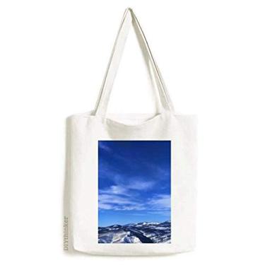 Imagem de Bolsa de lona com céu azul e nuvens brancas de montanha bolsa de compras casual