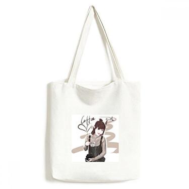 Imagem de Coffee Girl Figure Art Design Ilustration Tote Canvas Bag Shopping Satchel Casual Bolsa