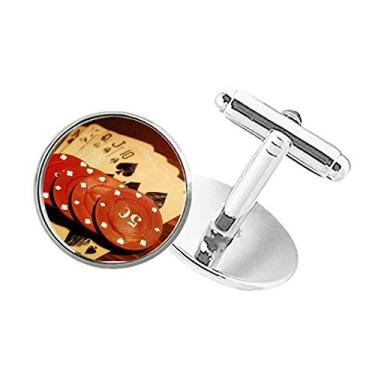 Imagem de DIYthinker Abotoaduras Red Chip Gambling Photo com botão redondo