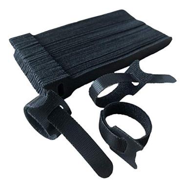 Imagem de Abraçadeiras de cabo de náilon, pretas autoadesivas, gerenciamento de cabos, abraçadeiras de fixação reutilizáveis, laços de gancho e laço de pano de microfibra (60 peças 12 x 150 mm)