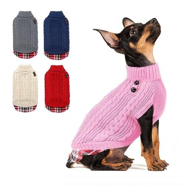Imagem de KYEESE Suéteres para cães pequenos com orifício de guia guingão patchwork suéter de tricô suéter quente para animais de estimação para outono e inverno