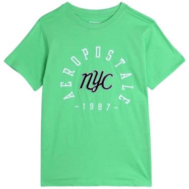 Imagem de AEROPOSTALE Camiseta para meninos - Camiseta infantil de algodão de manga curta - Camiseta clássica com gola redonda estampada para meninos (4-16), Verde, 14-16