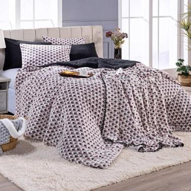 Imagem de Kit Coberdrom Edredom Cobertor Nevada Estampado Losangos Preto Queen 0