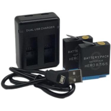 Imagem de 2 baterias Recarregável P/ G0pr0 Hero 5/6/7/8+1 carregador Duplo L - s