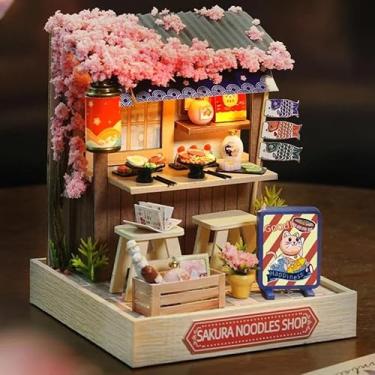 Imagem de Miniaturas De Casa De Bonecas De Madeira | Kit de casa de bonecas em miniatura DIY com móveis, Kit De Casa DIY Com Capa (Loja de Macarrão)