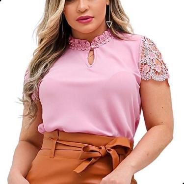Imagem de Blusa Social Evangélica Feminina Renda Gola Pedrinhas - Look Modas Oct