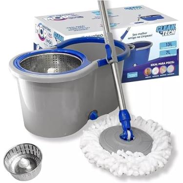 Imagem de Mop Esfregão Giratório 8L com Cesto de Inox – Limpeza Eficiente com Microfibra para Todos os Pisos