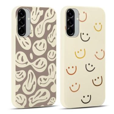 Imagem de RUMDEY Pacote com 2 capas de telefone fofas e sorrisos felizes para Samsung Galaxy A56 de 6,7 polegadas, capa protetora de silicone à prova de choque feminina fosca antiarranhões macia e flexível à
