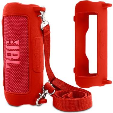 Imagem de co2CREA Capa de silicone para alto-falante Bluetooth portátil à prova d'água JBL Flip 7 (capa vermelha)
