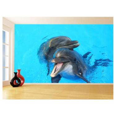 Imagem de Papel De Parede 3D Animais Casal Golfinho Mar 3,5M Anm439 - Você Decor