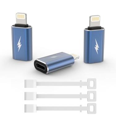 Imagem de TechMatte Adaptador Usb Tipo C Para Lightning [Pacote Com 3] Carregamento De 12 W Compatível Iphone 14 E Modelos Anteriores, Ipad, Ipod Airpods, Não Fones Ouvido/Suporte Anti-Perda Otg Android, Azul