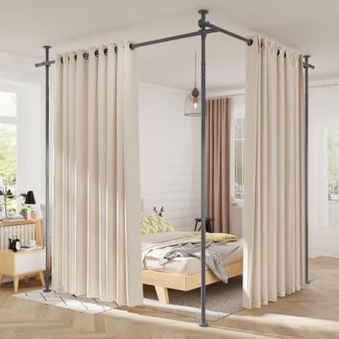 Imagem de Varões de cortina sem perfuração para divisória de ambiente, tela divisória de 71 a 289 cm (L) haste de tensão ajustável, separação de divisória de metal resistente, divisória de parede do chão ao