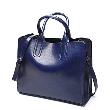 Imagem de Bigfanshu Bolsas de couro femininas 2020 bolsas casuais porta-malas ombro, Azul, 33*13*28cm