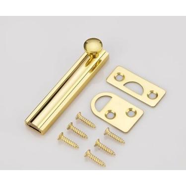 Imagem de Trava deslizante de latão maciço, trava de superfície de segurança antirroubo SUYA de 7,6 cm para portas francesas, cercas de madeira, portões e armários, acabamento dourado polido