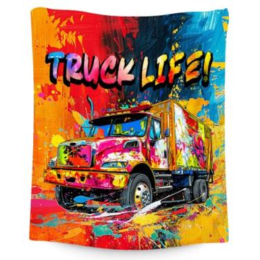 Imagem de Cobertor infantil de caminhão, presentes para meninos e crianças pequenas - 102 x 127 cm de flanela macia para sofá, escritório