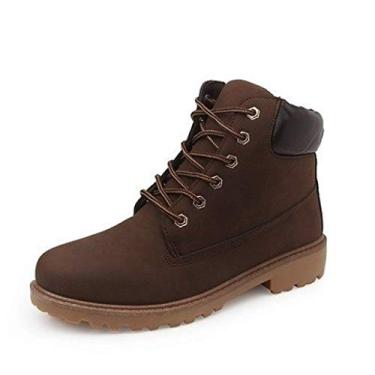 Imagem de Bigfanshu Botas femininas de cano médio para senhoras sapatos rasos tamanho masculino botas de outono e inverno botas europeias e americanas modernas botas leves até o joelho, Marrom-escuro, 41 BR