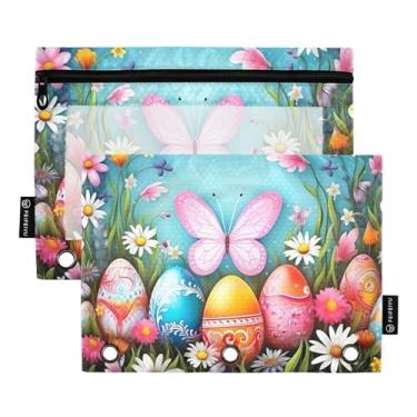 Imagem de Wassud Pacote com 2 pastas coloridas de ovos e borboletas, pastas de bolso com 3 furos, pasta organizadora para casa, escritório