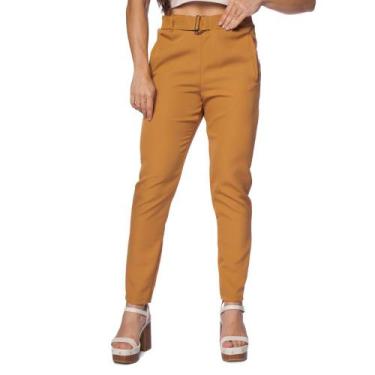 Imagem de Calça Feminina Olho Fatal Alfaiataria Cintura Alta Caramelo, Marrom, G