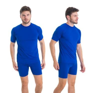 Imagem de Conjunto Camiseta Curta e Bermuda Térmica Segunda Pele Trygg Proteção UV50+ (M, Azul - Azul)