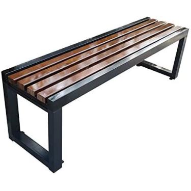 Imagem de Banco De Terraço De Jardim Ao Ar Livre, Banco De Pátio De Madeira Maciça Anticorrosiva E Estrutura De Aço, Cadeira De Varanda Resistente Às Intempéries Sem Encosto Assento De Sala De Varanda, Capa