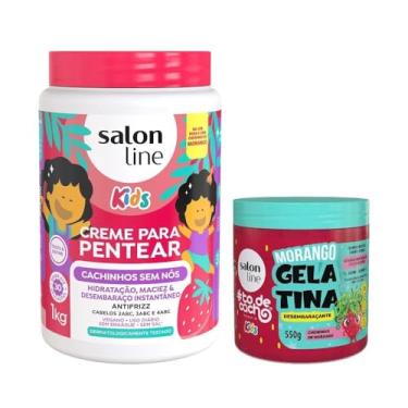 Imagem de Kit Creme para Pentear Cachinhos sem Nós, Gelatina Condicionante Morango, Salon Line, Vegano - Para Cabelos Ondulados, Cacheados e Crespos, 2 Unidades