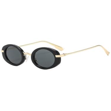Imagem de HCHES Óculos de Sol Femininos Retro com Armação Oval Gradiente e Pequena, Estilo Casual e Masculino, Proteção UV400 (Preto e Dourado)