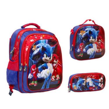Imagem de Kit Bolsa Mochila Infantil Menino Sonic 3 Peças Passeio - TOYS 2U