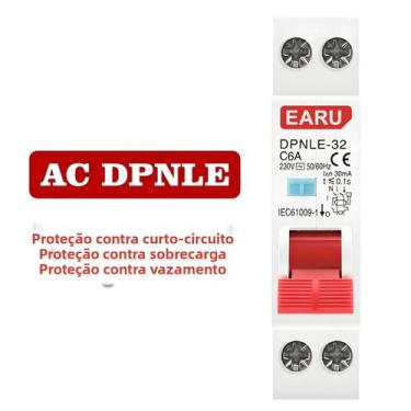 Imagem de Disjuntor Diferencial RCBO 18MM 230V 50/60Hz 1P+N 6KA Com Proteção Con