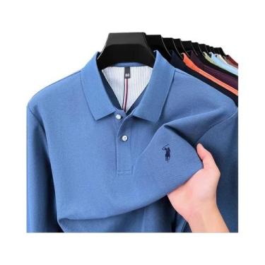 Imagem de Camisa Polo Masculina De Manga Longa 100% Algodão Puro, Marca De Desig