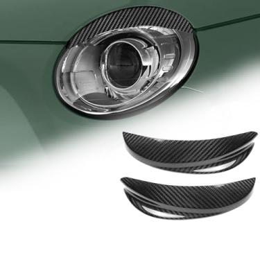 Imagem de FINMOKAL Pálpebras de farol de fibra de carbono real acabamento de sobrancelha capa de farol dianteiro acessórios de decoração de carro compatíveis com Fiat 500 2016-2023 (preto)