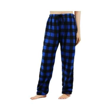 Imagem de Calças De Pijama Femininas Em Fleece Longas Com Estampa Xadrez Buffalo