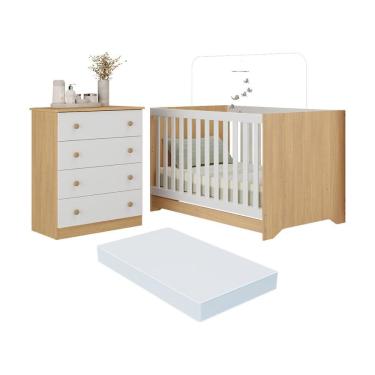 Imagem de Berço Americano 3 em 1 com Colchão Incluso e Cômoda 4 Gavetas Encanto Multimóveis MP4699