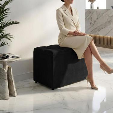 Imagem de Puff Baú Organizador Atena Estofado Capitonê Veludo Preto - ARKELL, Pr