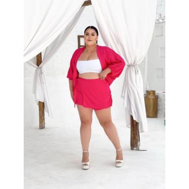 Imagem de Conjunto Plus Size Short Saia com Laço Lateral Blusa Kimono - luh may,
