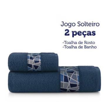 Imagem de Jogo de Toalhas Teka Diamante 2 Peças 1 Banho e 1 Rosto Cor Azul  