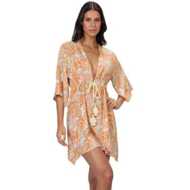 Imagem de Saída de praia alto giro kafta feminino ref: alt2537411, Amarelo, Azul
