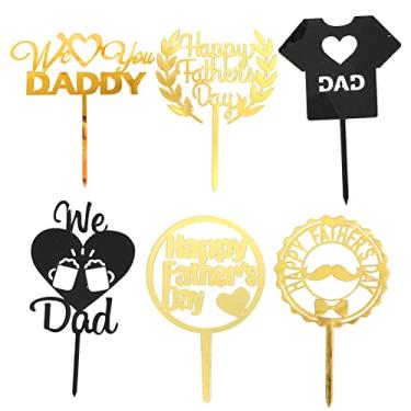 Imagem de 6 peças dourado feliz dia dos pais para decoração de bolo We Love Daddy Toppers de bolo de aniversário do pai para festa de aniversário dos pais, decoração de aniversário do pai, festa de dia dos pais, decoração de aniversário do pai