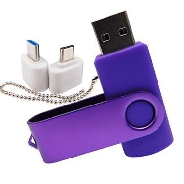 Imagem de Pen Drive USB de capacidade mini pen drives com 1 OTG (micro USB) e 1 adaptador tipo C (USB-C) para celular (roxo 1 GB)