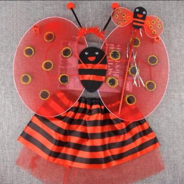 Imagem de Fantasia De Fada Kit joaninha Asa Varinha Tiara Saia - Sami