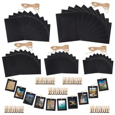 Imagem de Rustark 105 peças, 5 tamanhos, porta-retratos de papel preto, porta-retrato de papelão, cavaletes, porta-retrato de papel, porta-retrato de papelão faça você mesmo com clipe de madeira e barbante de