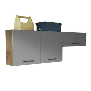 Imagem de Kit com 2 Armários Aéreos Multiuso 3 Portas Rustic/cinza Agata Madesa