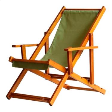 Imagem de Espreguiçadeira em Madeira Maciça para Piscina, Praia – Com Braço, Dobrável, Acabamento Envernizado (Verde)
