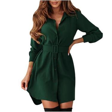 Imagem de Moda feminina casual lapela cor sólida single-breasted vestido de cint
